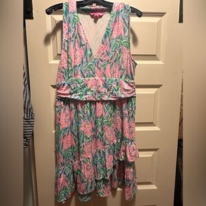 Lilly Pulitzer Floral Print V-Neck Maxi Dress in Pink, Green & Blue
